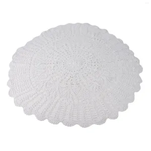 Taça de mesa Manual de crochê manual do vintage Flores brancas de toalha de mesa de renda de renda em relevo Decoração de tapete de cozinha em casa