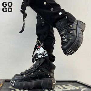 Stövlar GOGD Fashion Womens Platform Ankle Boots 2023 New Black Punk Style High Heels Metal Decoration Design Y2K GOTHIC SHOES INS T240530