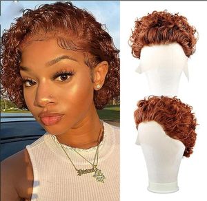 13x1 Pixie Curl Short Bob Lace Wigs Color 350 Brasilianskt mänskligt hår för svarta kvinnor High8137794