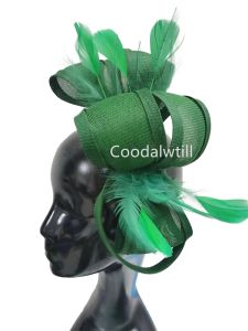 Grönt fascinator hårklipp kvinnor bröllop formell fjäder fascinatorer hattar hår tillbehör damer fest te huvudbanor pannband