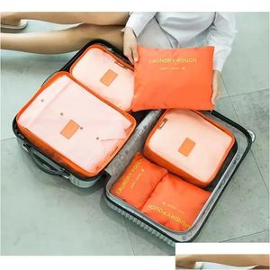 Förvaringspåsar 6st Set Travel Organizer Suitcase Packing Cases Portable Lage Clothing Shoe Tidy Pouch Bag Drop Delivery Home Garden Hous DHRQQ
