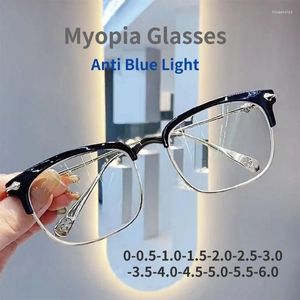 Sunglasses Men's Prescription Glasses Half-frame Silver Black Anti Blue Light Myopia Trendy Vintage Nearsighted -10 To-60 Fdlnt