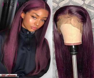 Straight Bourgogne Spets Front Wig 99J Colored 131 Spets Front Human Hair Wig Peruansk Remy Lace Part 150 Pre Plucked2398397
