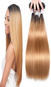 Blondynka Brazylijska prosta fryzura pakiety Ombre 34 wiązki dwa ton 1b 27 Tkacz włosów 100 ludzkich przedłużania włosów wątki 1226 8824067