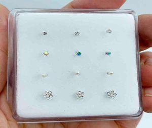 925 sterling silver mix piercing fashion nose stud nostril jewelry 12pcs pack gift for women4274048