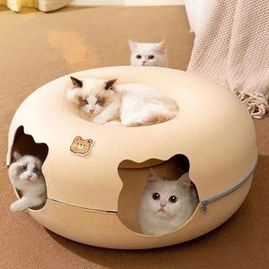 Donut Kedi Yatağı House Kapalı Tünel Oyuncakları Evcil Hayvan Ürünleri Evler ve Habitatlar Yavru Kedi Malları Çıkarılabilir Kedi Yatağı Yuvası Aksesuarları 240529