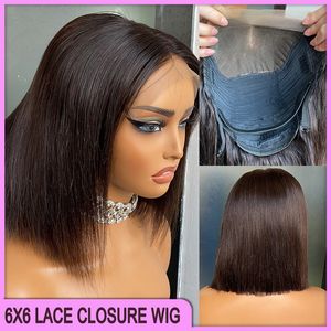 Vonder Price 1b Silky Straight 6x6 Brown Lace Closure Bob Wig Malaysian Peruvian Brazilian 100% Raw Virgin Remy Human Hair