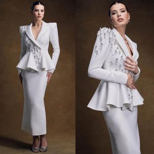 Crystal Beaded Women Suit Set Blazer And Skirts Formal Office Business Lady Prom Dress Jacket Coat Custom Size