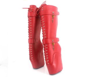 DHL 2018 New Fetish Sexy 18cm Sky High Heel Wedges Laceup Buckle Heelless Ballet Boots Usisex Knee Boots Botas Mujer Customiz6291457