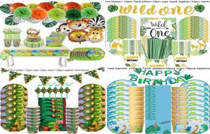 Jungle Birthday Party Decoration Disposable Tableware Set Jungle Animal Forest Friends Zoo Theme Supplies Baby Shower Safari 220307760222