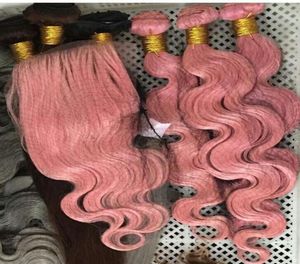 Brasiliansk kroppsvåg rakt hår väver dubbla wefts 100 gpc rosa färg kan färgas mänskliga remy hårförlängningar9601911