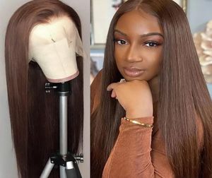 30 polegadas 4 chocolate cor marrom reto 13x4 HD Lace Frontal Wig Body Wave solto solto profundo