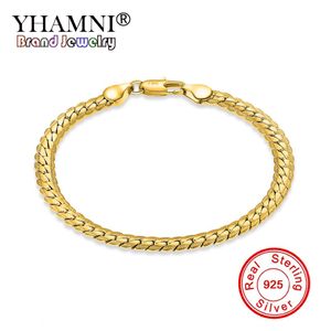 Yhamni Menwomen Gold Armband med 18Kstamp Ny trendig Pure Gold Color 5mm bred unik Snake Chain Armband Luxury Jewelry YS242 270A