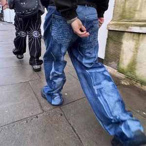 Streetwear Loose Jeans Men's 2024 nya hiphop jeans breda ben raka byxor