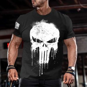 T-shirt de camisetas masculinas para homens para homens impressos em 3D crânio patriótico militar soltou camise