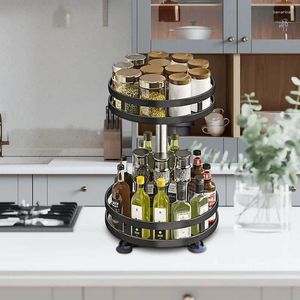 Kitchen Storage Adjustable Height Organizer Countertop Sturdy Carbon Steel 360° Swivel Spice Bottle Seasoning Multi-layer Rack