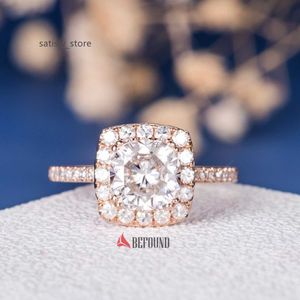 New 1.2ct Cushion Cut Moissanite Diamond Ring For Women Wedding Engagement Jewelry D color VVS 14K Rose Gold Moissanite Ring