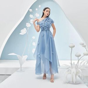 Party Dresses ROSELLA Blue One Shoulder Charming Prom Dress 3D Flowers Formal Gown Asymmetrical Vestidos Para Mujer Elegantes Y Bonitos