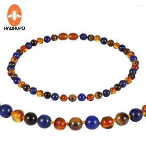 Pendants HAOHUPO Amber Teething Necklace Knotted Mix Natural Gemstone Tiger Eye Stone And Lapis Lazuli Baltic Jewelry For Baby Men
