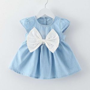 Toddler Children Big Bowknot Denim Baby Vestido Casual Infants Summer Tutu Dress for Girls 1-6years L2405