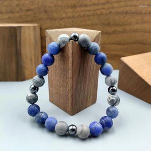 Strand Nature Map Stone Beads Bracelet Stretch For Men And Women Trendy Luxury Party Jewelry Gift