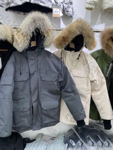 冬のジャケットの男性ダウンジャケットダウン100％コート本物のオオカミの毛皮の大きなポケット厚いジャケットダックファッション