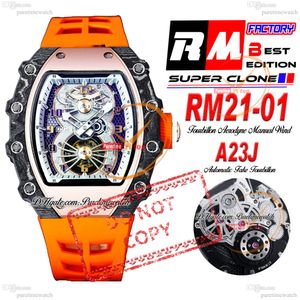 21-01 Tourbillon Aerodyne Automatische Herren Watch Black Faser Carbon Roségold Weißes Skelett Zifferblatt Orange Gummi-Gummi Super Edition Herrenuhr Relo Hombre Reinzeit