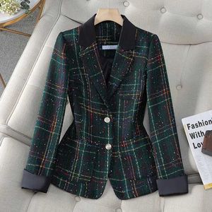 Kvinnors kostymer blazers lyxiga damer svartvitt rutigt mode liten doft tweed pendlare kort kostym kvinnor hög strepth blazers z240531