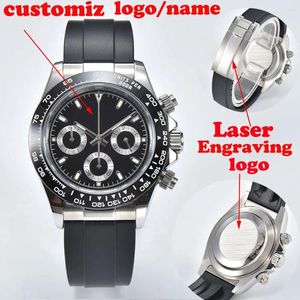 Relógios de punho Man Watches 39,3mm Assista a laser de logotipo personalizado Gravura em aço inoxidável capa japonesa vk63 safira glasstiming codewatch