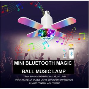 Mini 4-blad glödlampan ljus 24W RGB vit Bluetooth-högtalare E27 Lamphållare 4 1 Magic Ball Starry Sky Effect med fjärrkontroll 2079