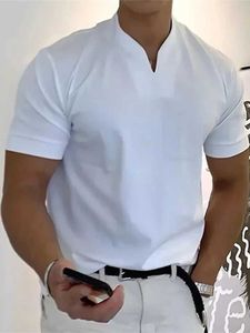 남자 티셔츠 여름 남자 비즈니스 탑 비치 인과 인과 얇은 티셔츠 패션 패션 한국 스트리트웨어 v- 넥 티 피트니스 통기성 단색 티 Z240531