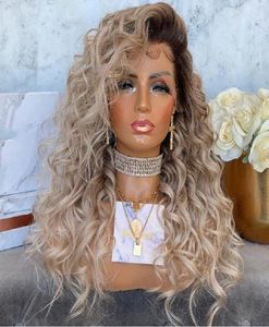 Koronkowe peruki ludzkie perukę włosów Podświetl Ombre Platinum Ash Blonde Long Wavy Front Pre Stucked Brazylian Remy 180 -Gęstość Bleach Węzący 3891021