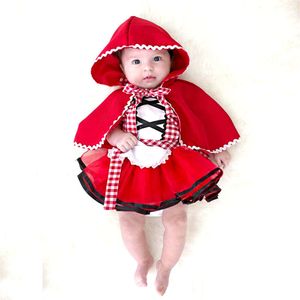 Newborn Girls Tutu Dress + Cape Cloak Outfit Little Red Riding Hood Cosplay Photo Prop Costume Party Dresses Baby Clothes L2405