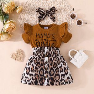 Klänning barn 3 - 24 månaders koreansk stil mode sommar kort ärm leopard tryck prinsessa formella klänningar ootd för baby flicka l2405 l2405