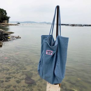 Bag Literature Womens Korean Version Large Capacity Denim Canvas Solid Color Simple Single Shoulder Shopping Tote