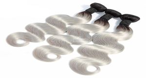 Peruwiańskie tanie ludzkie fryzury splot 3 sztuki jeden zestaw 1bgrey podwójny kolor ciała przedłużenie włosów Virgin Human Hair 1224INC4105052
