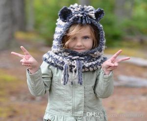 豪華なニットユニコーンキャップと短いスカーフ2 in 1女の子の幼児ウォームニット帽子暖かい冬のビーニーハットタッセルキャップギフトfo3058089