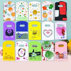 50Pc 9x15cm Small Jewelry Bag Pattern Plastic Bag Earrings Hair Card Gift Bag Candy Cookie Party Favor Packaging Bag with Handle