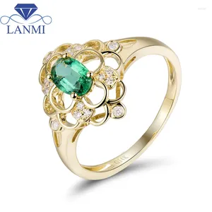 Klusterringar lanmi special design colombia smaragd sten 14k gul guld naturlig diamant fin smycken grossist för kvinnor bröllop