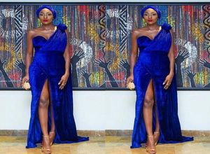 Modelowy kawałek Nigeria Blue Velvet Syrenca do długich nóg Otwórz widelca i seksowna arabska specjalna sukienka balowa 3627929