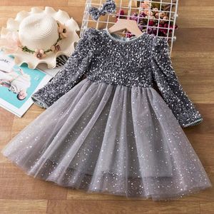 Sequin Girls Prenses Parti Elbiseleri 3-8ys Çocuk Doğum Günü Düğün Akşam Balo Elbise Bahar Sonbahar Uzun Kollu Çocuk Elbisesi L2405 L2405