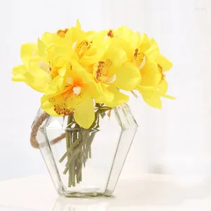 Fiori decorativi Orchide fiore artificiale Real Touch Latex 6 Heads Cymbidium FACHE DECORD DECIVI