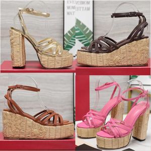 Elegant luxury designer sandals with wedge heels women genuine leather ankle strap buckle fashionable party platform heel dress shoes size 35-41