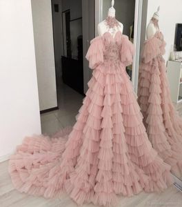 2020 new fashion curb shoulder A Line layered ruffled Evening Dresses lace applique crystal highend custom prom dress4247507