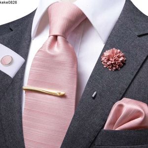 Bow Ties Designer Rose Gold Pink Solid Silk Wedding Tie For Men Handky Cufflink Mens Business