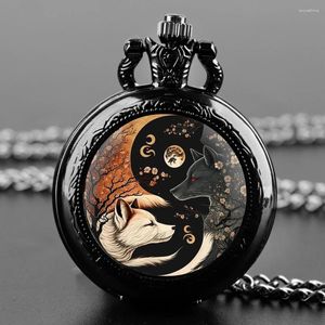 Relógios de bolso Lobo vintage de Yin e Yang Design Quartz para mulheres Homens assistem um colar de relógio pendente exclusivo Presentes de joias infantis