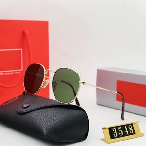 Klassisk designer Hexagonal solglasögon Brand Ray 3548 Luxury Eyewear For Men Women Fashion Polaroid Metal Frame Glass Linser Glass med låda