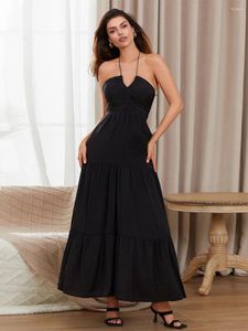 Casual Dresses WSevypo Beach Style Halter Tie-up Flowy Long Dress Women's Sleunteless Backless A-Line Bandeau Summer Boho sundress