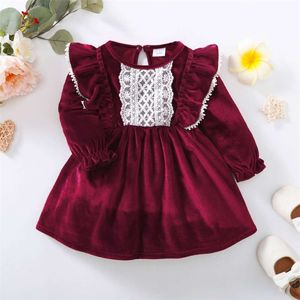 Christmas Party Skirt Baby Long Sleeve Ruffle Satin Finish Dress Fashion Holiday Autumn Winter Wear for Kids Girl 0-7 Years L2405