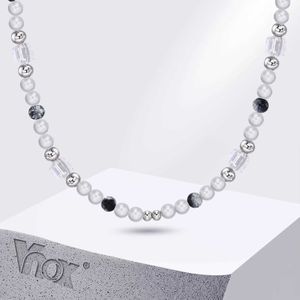 Hänghalsband vnox 8mm pärlkedja halsband för män kvinnor rensar transparent glas sten pärlor krage unisex sommar choker smycken y240530l04v